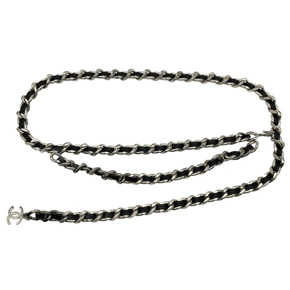 Chanel Vintage 1996 Black Leather Chain Belt - Picture 1 of 5